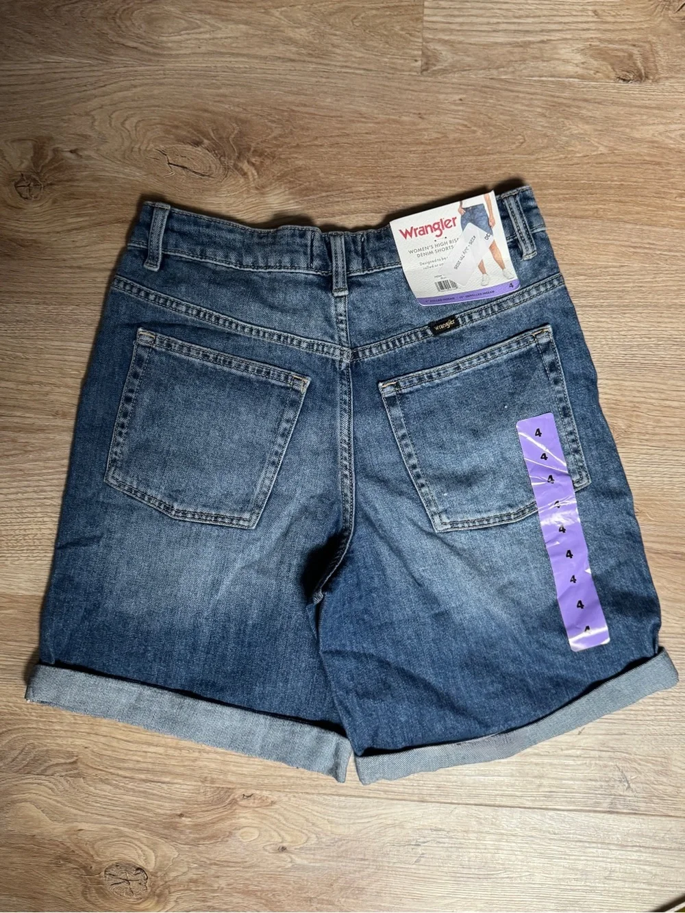 4/27 Wrangler Women's High Rise Denim Shorts Cotton Blue Jorts Rolled
